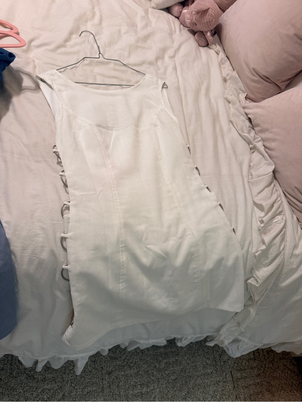 White mini dress with silver ring detail